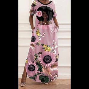 Short sleeve v neck maxi dress